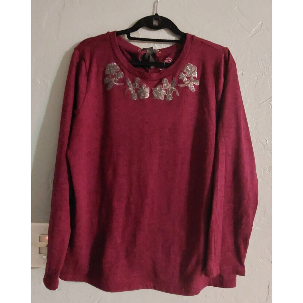 st johns bay sweater women Size L, Purple, Decorative Floral, Polyester,...